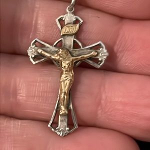 Antique Bliss Sterling Silver gold filled crucifix cross inri pendant necklace